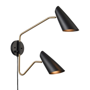 Atlas Stanley 22.75'' High 2-Light Swingarm Sconce - Matte Black, Adjustable, Stylish Task Lighting Fixture WL11702-BK