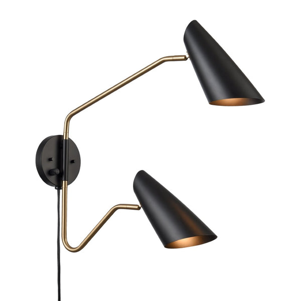 Atlas Stanley 22.75'' High 2-Light Swingarm Sconce - Matte Black, Adjustable, Stylish Task Lighting Fixture WL11702-BK