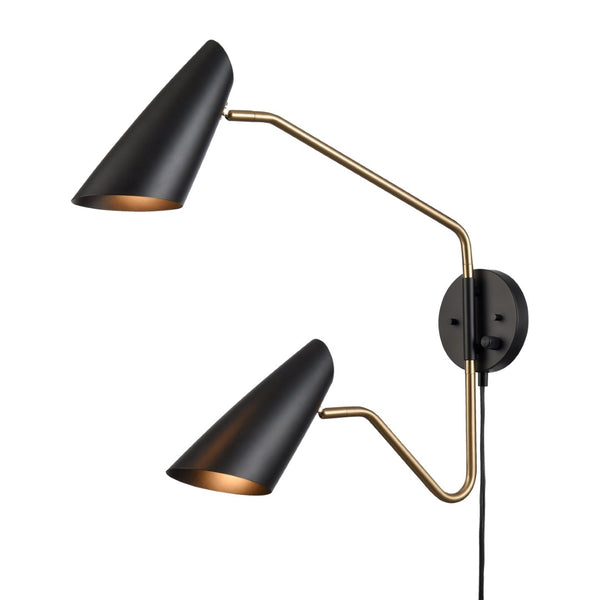 Atlas Stanley 22.75'' High 2-Light Swingarm Sconce - Matte Black, Adjustable, Stylish Task Lighting Fixture WL11702-BK