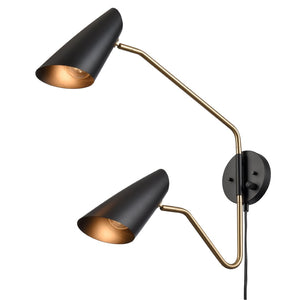 Atlas Stanley 22.75'' High 2-Light Swingarm Sconce - Matte Black, Adjustable, Stylish Task Lighting Fixture WL11702-BK