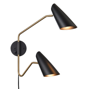 Atlas Stanley 22.75'' High 2-Light Swingarm Sconce - Matte Black, Adjustable, Stylish Task Lighting Fixture WL11702-BK