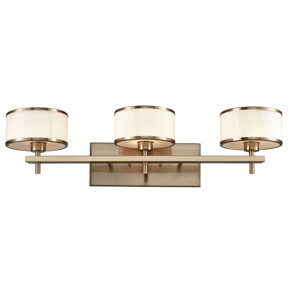 Atlas Utica 2-Light Modern Vanity Light Fixture with White Glass Shades for Elegant Bathroom Décor Satin Brass 29'' WL11711-BS