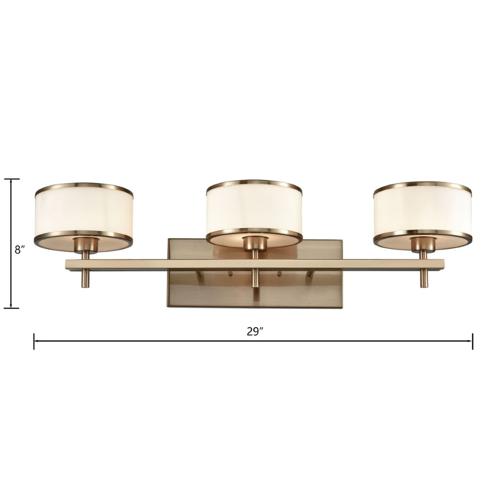 Atlas Utica 2-Light Modern Vanity Light Fixture with White Glass Shades for Elegant Bathroom Décor Satin Brass 29'' WL11711-BS