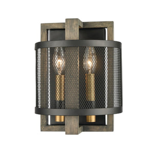 Atlas Woodbridge 10'' High 2-Light Sconce - Matte Black & Weathered Oak for Elegant Ambient Illumination WL11721-BK