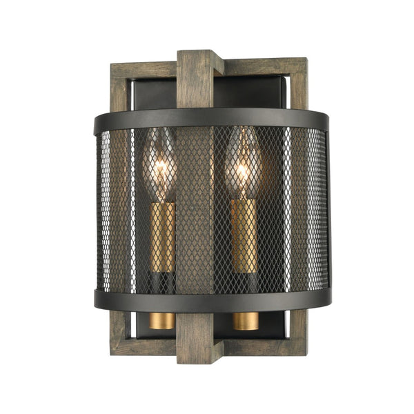 Atlas Woodbridge 10'' High 2-Light Sconce - Matte Black & Weathered Oak for Elegant Ambient Illumination WL11721-BK