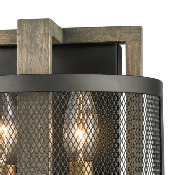 Atlas Woodbridge 10'' High 2-Light Sconce - Matte Black & Weathered Oak for Elegant Ambient Illumination WL11721-BK
