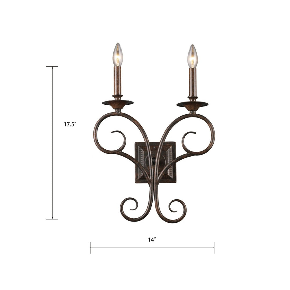 Atlas Gloucester 17.5'' High 2-Light Wall Sconce - Handcrafted Wrought-Iron Elegance in Weathered Bronze WL11726-BZ