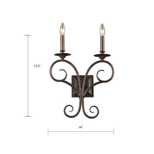 Atlas Gloucester 17.5'' High 2-Light Wall Sconce - Handcrafted Wrought-Iron Elegance in Weathered Bronze WL11726-BZ