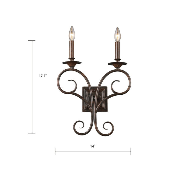 Atlas Gloucester 17.5'' High 2-Light Wall Sconce - Handcrafted Wrought-Iron Elegance in Weathered Bronze WL11726-BZ