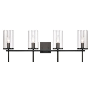Atlas Oakland 2-Light Vanity Fixture with Modern Torch-Style Design and Cylindrical Glass Shades for Elegance Black 32.5'' WL11731-BK