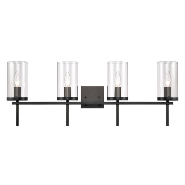 Atlas Oakland 2-Light Vanity Fixture with Modern Torch-Style Design and Cylindrical Glass Shades for Elegance Black 32.5'' WL11731-BK