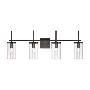 Atlas Oakland 2-Light Vanity Fixture with Modern Torch-Style Design and Cylindrical Glass Shades for Elegance Black 32.5'' WL11731-BK
