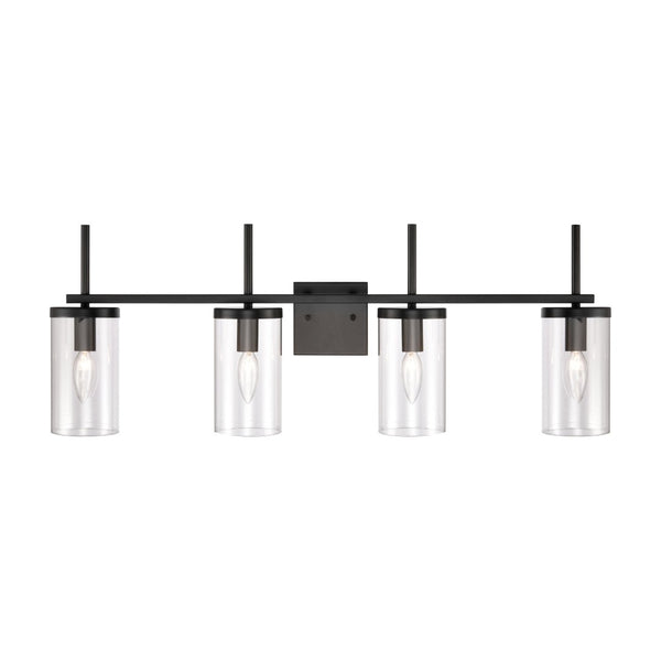 Atlas Oakland 2-Light Vanity Fixture with Modern Torch-Style Design and Cylindrical Glass Shades for Elegance Black 32.5'' WL11731-BK
