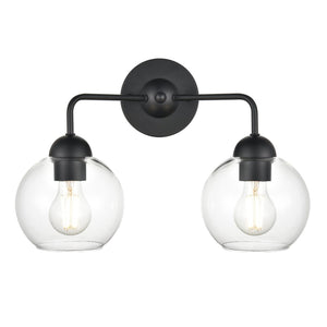 Atlas Astoria 2-Light Vanity Light Fixture with Clear Glass Globes for Midcentury Modern Bathroom Style Matte Black WL11733-BK