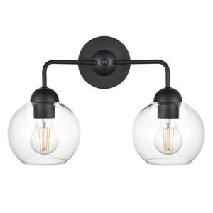 Atlas Astoria 2-Light Vanity Light Fixture with Clear Glass Globes for Midcentury Modern Bathroom Style Matte Black WL11733-BK