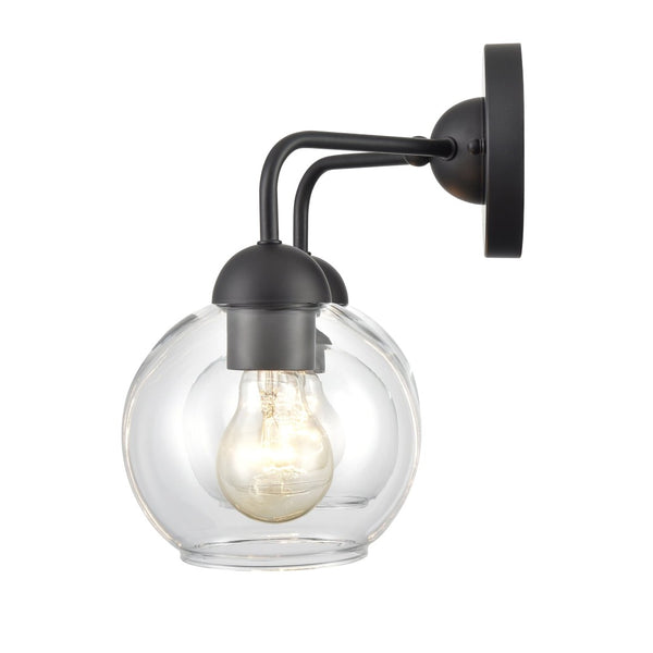 Atlas Astoria 2-Light Vanity Light Fixture with Clear Glass Globes for Midcentury Modern Bathroom Style Matte Black WL11733-BK