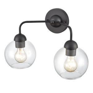 Atlas Astoria 2-Light Vanity Light Fixture with Clear Glass Globes for Midcentury Modern Bathroom Style Matte Black WL11733-BK