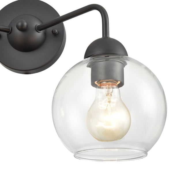 Atlas Astoria 2-Light Vanity Light Fixture with Clear Glass Globes for Midcentury Modern Bathroom Style Matte Black WL11733-BK