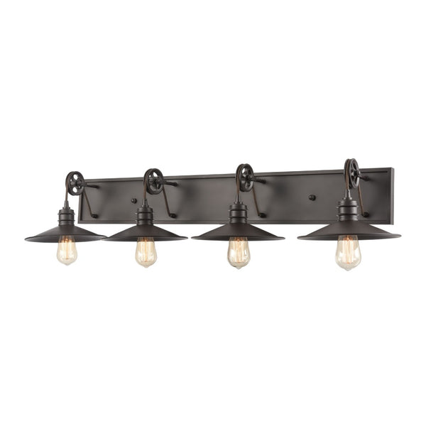 Atlas Spindle 1-Light Wall Sconce - Vintage Industrial Design with Pulley Motif for Timeless Charm Oil Rubbed Bronze 42'' WL11734-BZ