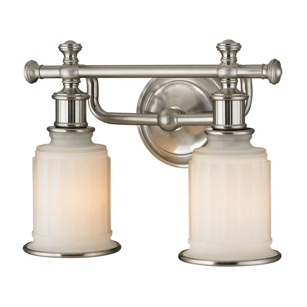Atlas Acadia 2-Light Vanity Fixture - Timeless Elegance with Fluted Glass Shades for Bathroom Lighting Brushed Nickel 13'' WL11739-NK
