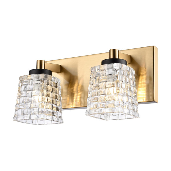 Atlas Candace 2-Light Vanity Light Fixture - Elegant Crystal Shades with Sophisticated Mixed Finishes Satin Brass with Matte Black 12'' WL11744-BS