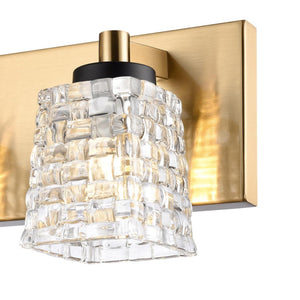 Atlas Candace 2-Light Vanity Light Fixture - Elegant Crystal Shades with Sophisticated Mixed Finishes Satin Brass with Matte Black 12'' WL11744-BS