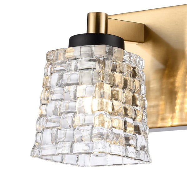 Atlas Candace 2-Light Vanity Light Fixture - Elegant Crystal Shades with Sophisticated Mixed Finishes Satin Brass with Matte Black 12'' WL11744-BS