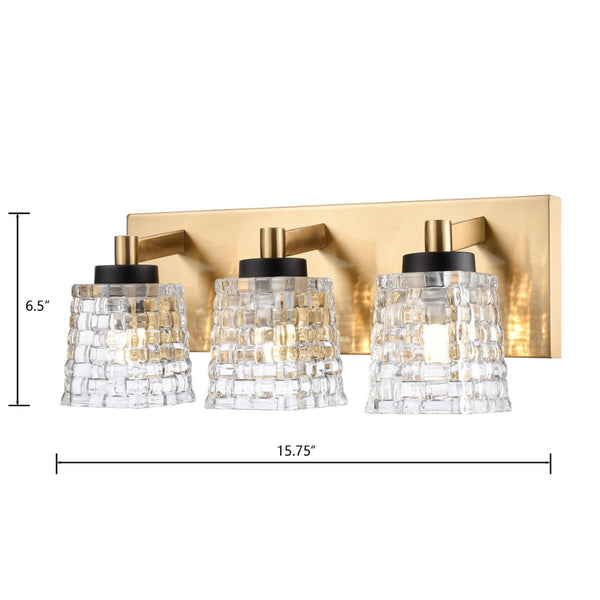 Atlas Candace 2-Light Vanity Light Fixture - Elegant Crystal Shades with Sophisticated Mixed Finishes Satin Brass with Matte Black 15.75'' WL11745-BS