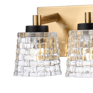 Atlas Candace 2-Light Vanity Light Fixture - Elegant Crystal Shades with Sophisticated Mixed Finishes Satin Brass with Matte Black 15.75'' WL11745-BS