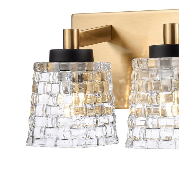 Atlas Candace 2-Light Vanity Light Fixture - Elegant Crystal Shades with Sophisticated Mixed Finishes Satin Brass with Matte Black 15.75'' WL11745-BS