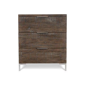 Bernhardt Bernhardt Logan Square Haines Nightstand — Distressed Pine, Sable Brown Finish, 3 Drawers, Tubular Steel Legs, Industrial-Transitional Style 303226B