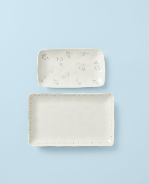 Lenox Oyster Bay 2-Piece Nesting Serving Platters White, WHITE PORCELAIN 894095