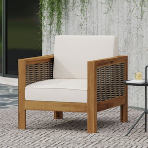 English Elm Christopher Knight Home® - Outdoor Acacia Wood Club Chair With Wicker Accents - Teak Finish, Water-Resistant Cushions, Perfect For Patios 68942.00BGE