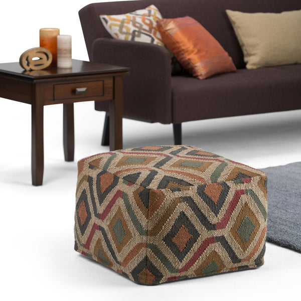 English Elm Johanna Handcrafted Kilim Square Pouf Ottoman — Durable Polystyrene Fill, Versatile Accent Seat Red B136P159277