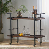 Christopher Knight Home® - Noble House - Gerard Modern Industrial 2-Tier Wood Bar Cart with Wheels