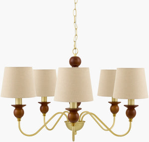 Livabliss Wiluna Rubberwood Chandelier with Linen Shade Artisan Finish for Dining Rooms WLN-001