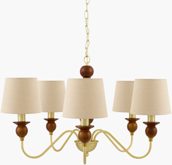 Livabliss Wiluna Rubberwood Chandelier with Linen Shade Artisan Finish for Dining Rooms WLN-001