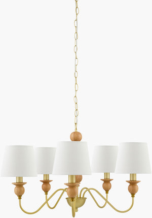 Livabliss Wiluna Rubberwood Chandelier Hand-painted Linen Shade Ambient Dining Room Light WLN-002