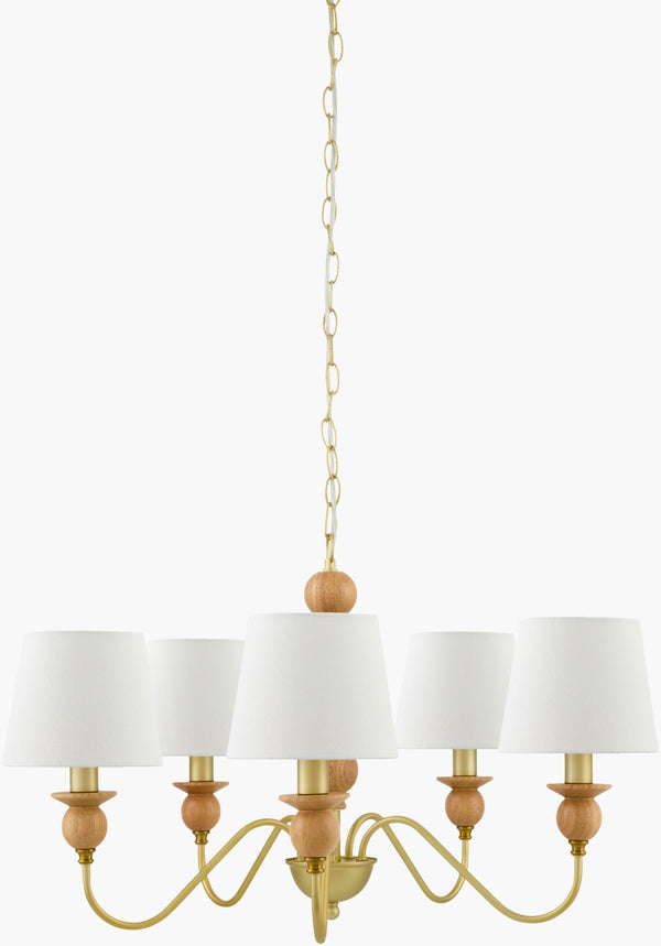 Livabliss Wiluna Rubberwood Chandelier Hand-painted Linen Shade Ambient Dining Room Light WLN-002
