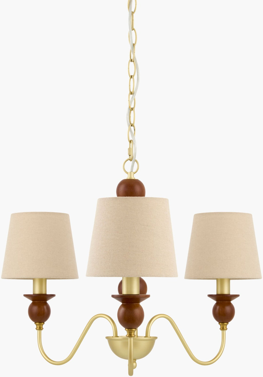 Livabliss Wiluna Rubberwood Chandelier with Linen Shade Farmhouse Dining Room Statement Light WLN-003