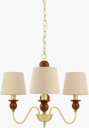 Livabliss Wiluna Rubberwood Chandelier with Linen Shade Farmhouse Dining Room Statement Light WLN-003