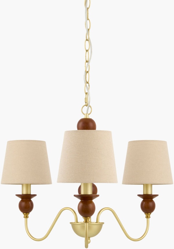 Livabliss Wiluna Rubberwood Chandelier with Linen Shade Farmhouse Dining Room Statement Light WLN-003
