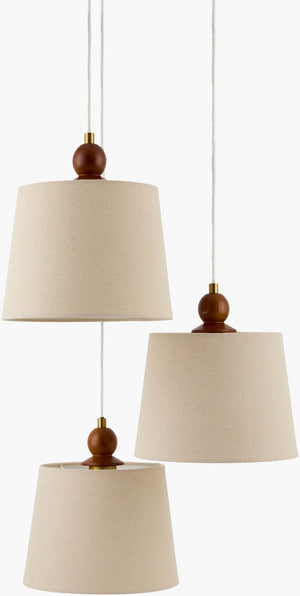 Livabliss Wiluna Rubberwood Chandelier with Linen Shade Artisan Hand Painted Dining Room Light WLN-005