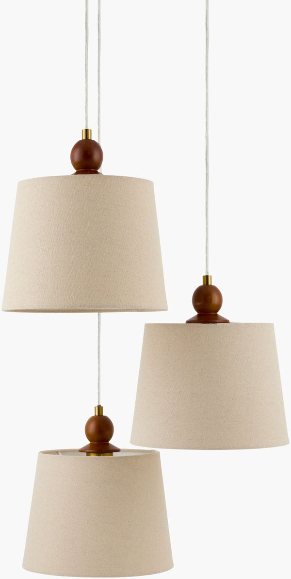 Livabliss Wiluna Rubberwood Chandelier with Linen Shade Artisan Hand Painted Dining Room Light WLN-005