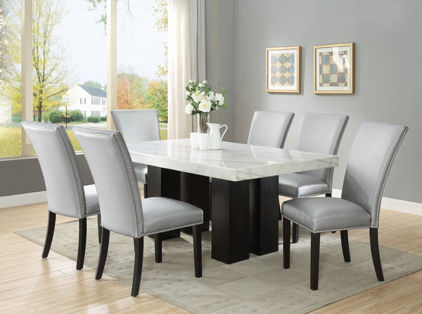 English Elm Steve Silver - Camila Silver PU Dining Chairs (Set of 2) - Stylish Faux Leather, Nailhead Trim, Floor Glides, 41.75" B081P157868