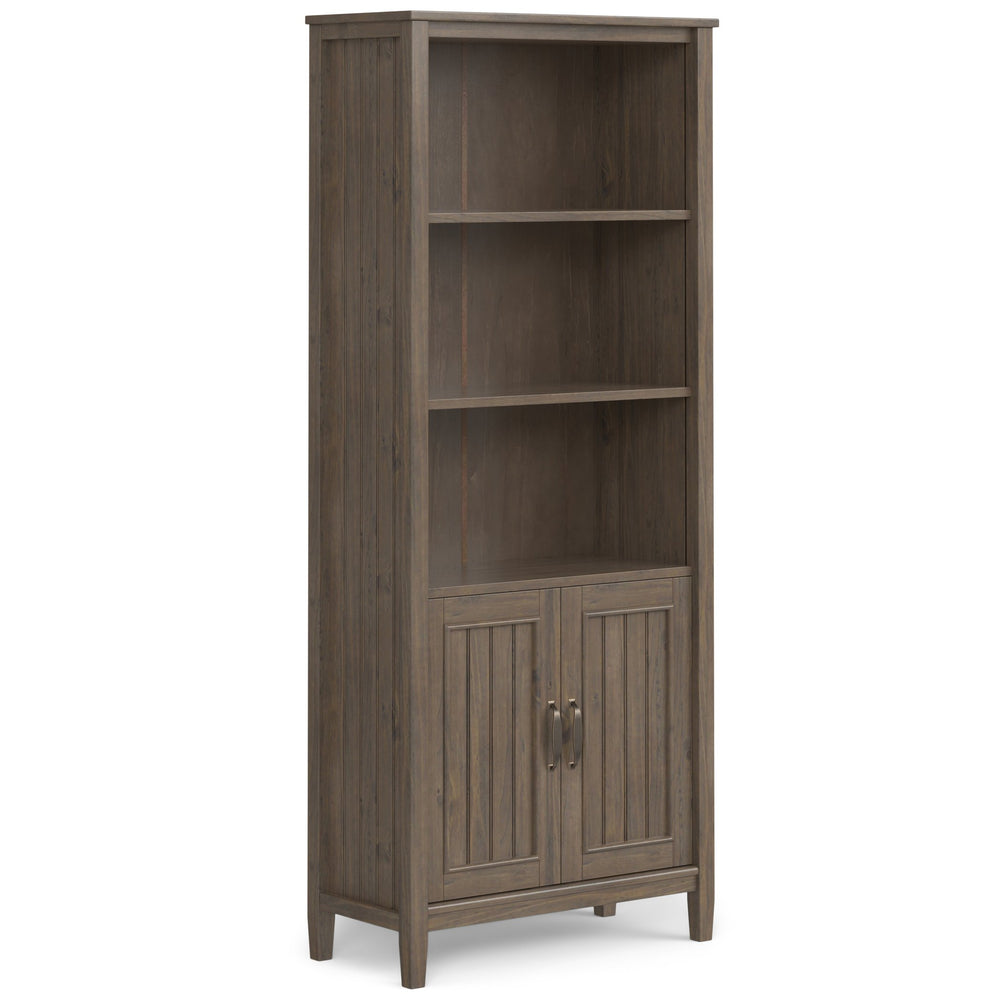 English Elm Lev Smoky Brown Bookcase - Handcrafted Solid Wood, Adjustable Shelves, Two Doors, Anti-Tip Safety, Transitional Design B136P158816
