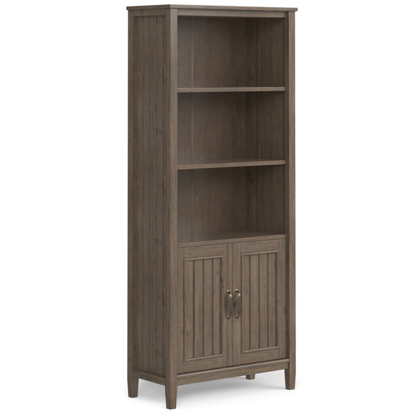 English Elm Lev Smoky Brown Bookcase - Handcrafted Solid Wood, Adjustable Shelves, Two Doors, Anti-Tip Safety, Transitional Design B136P158816