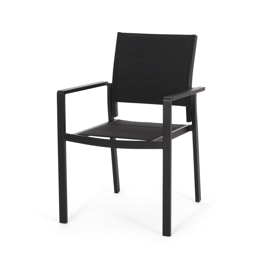 English Elm Christopher Knight Home® - WILBUR Aluminum Dining Chair - Black Outdoor Mesh Seat, Faux Wood Accents, Weather-Resistant Modern Design 73634.00BLK