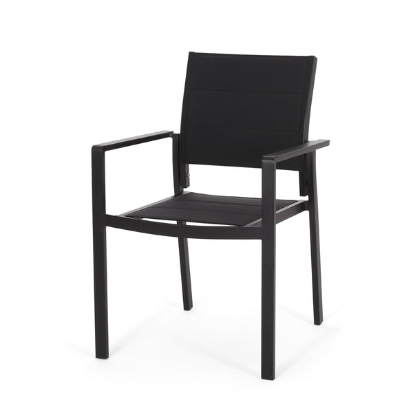 English Elm Christopher Knight Home® - WILBUR Aluminum Dining Chair - Black Outdoor Mesh Seat, Faux Wood Accents, Weather-Resistant Modern Design 73634.00BLK