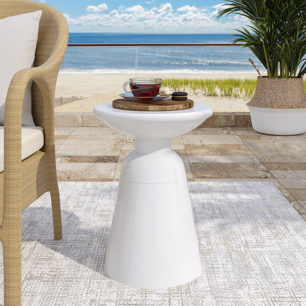 English Elm Outdoor Powder-coated Iron Pedestal Side Table for Patio and Lounge Spaces White 73615.00WHI